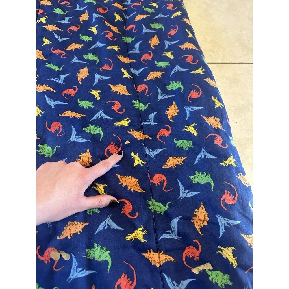 VTG 80s 90s Dinosaur T Rex Blanket Quilted Comforter 100x75” Heavyweight XL Blue